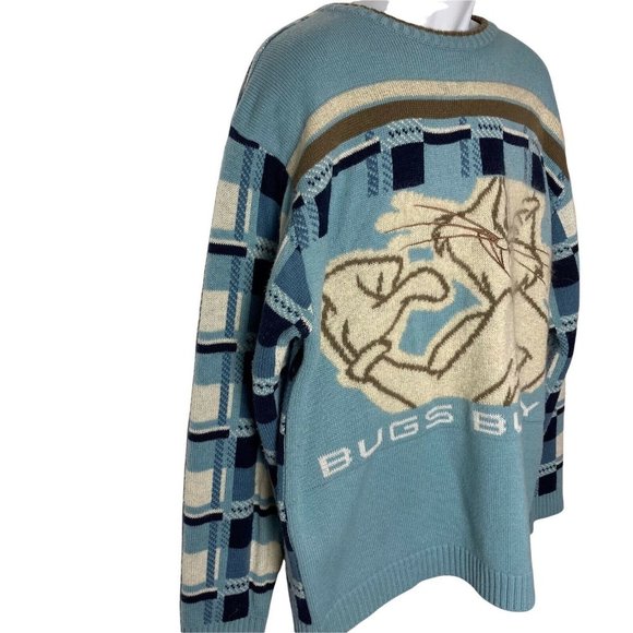 Vintage 90s Bugs Bunny Sweater XL Studio by Southpole Blue Oversize Looney Tunes - Picture 3 of 11